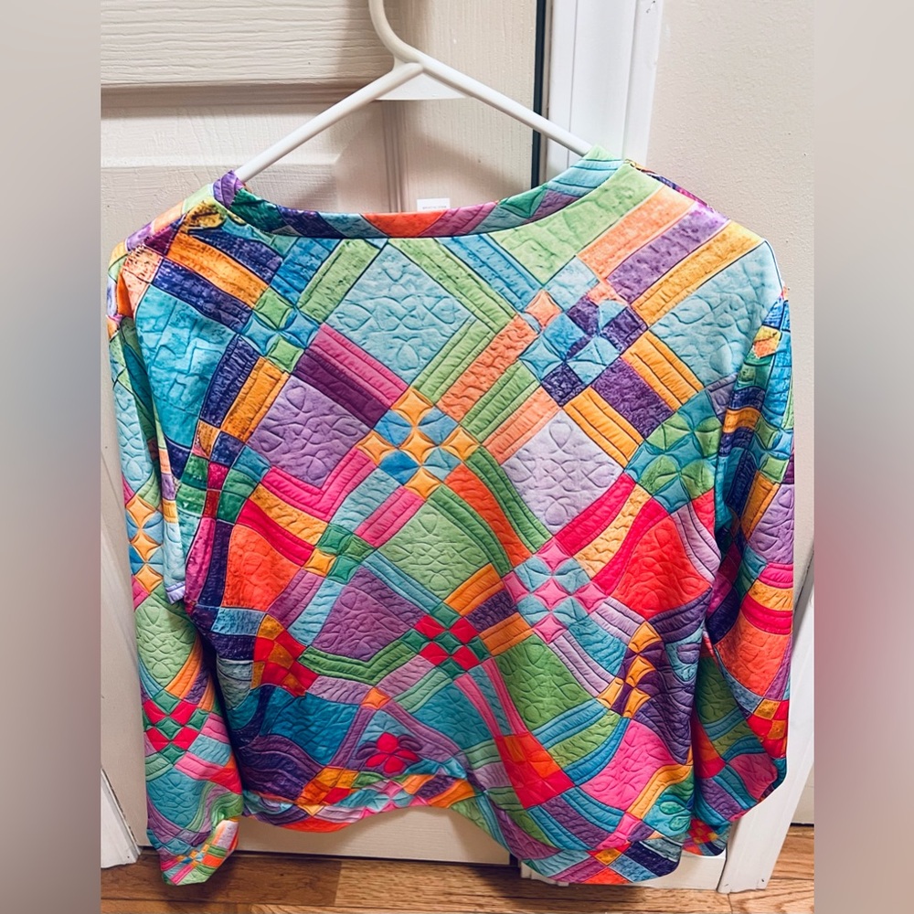 Colorful Quilted Patchwork Light Weight Sweatshir… - image 2